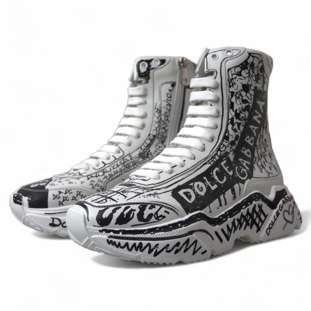 DOLCE & GABBANA White Black Graffiti Daymaster Sneakers Shoes